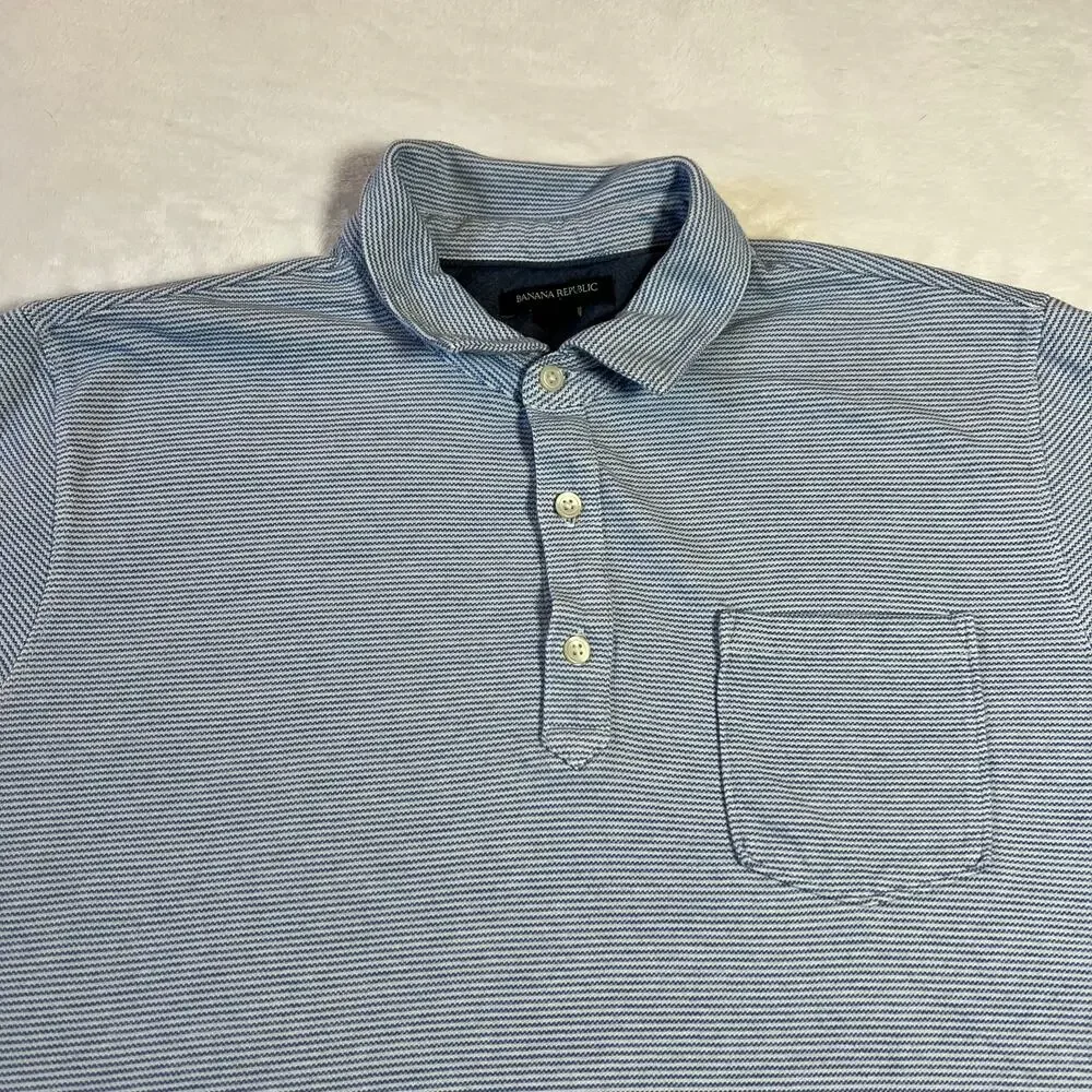 Banana Republic Men's Cotton Stripe Polo Shirt Size L Preppy Classic Casual
